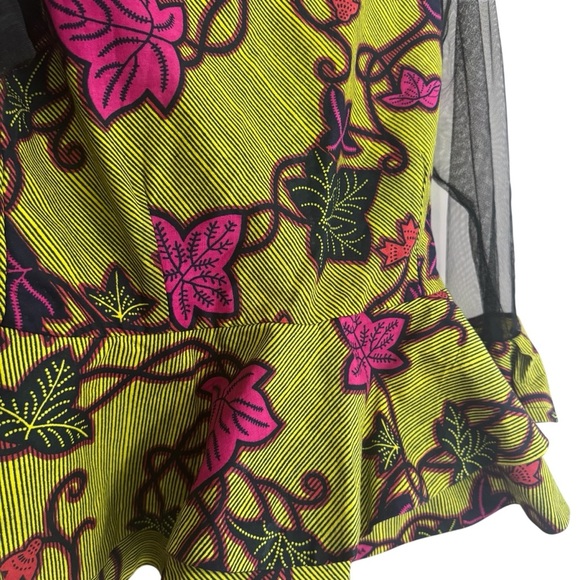 Labisi Adrian Custom Bridal Vibrant Floral Peplum Ankara with Sheer Sleeves - Picture 3 of 11